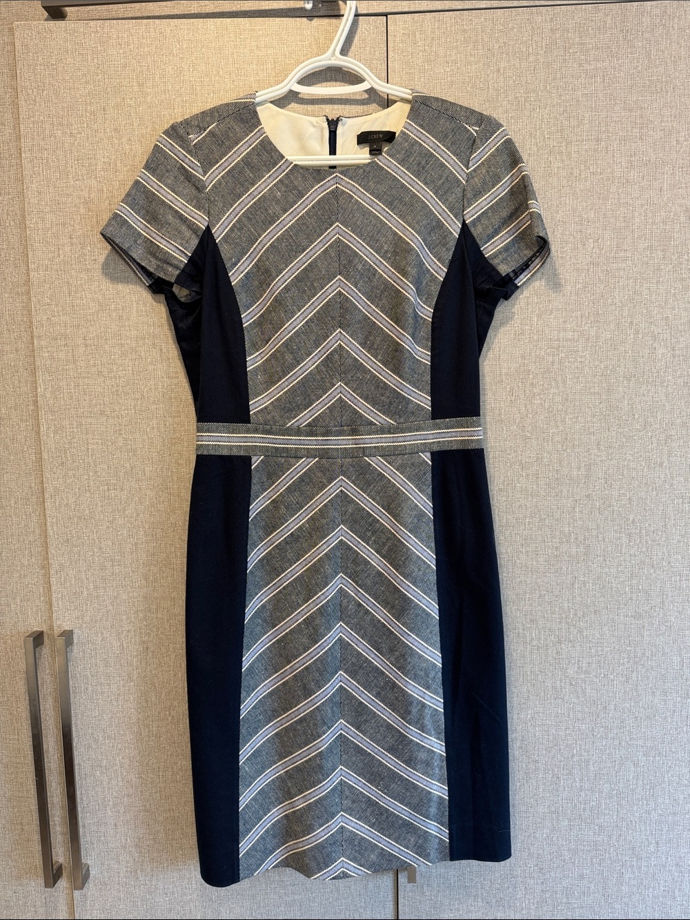 Ann Taylor Chevron Sheath Dress in Navy and Gray